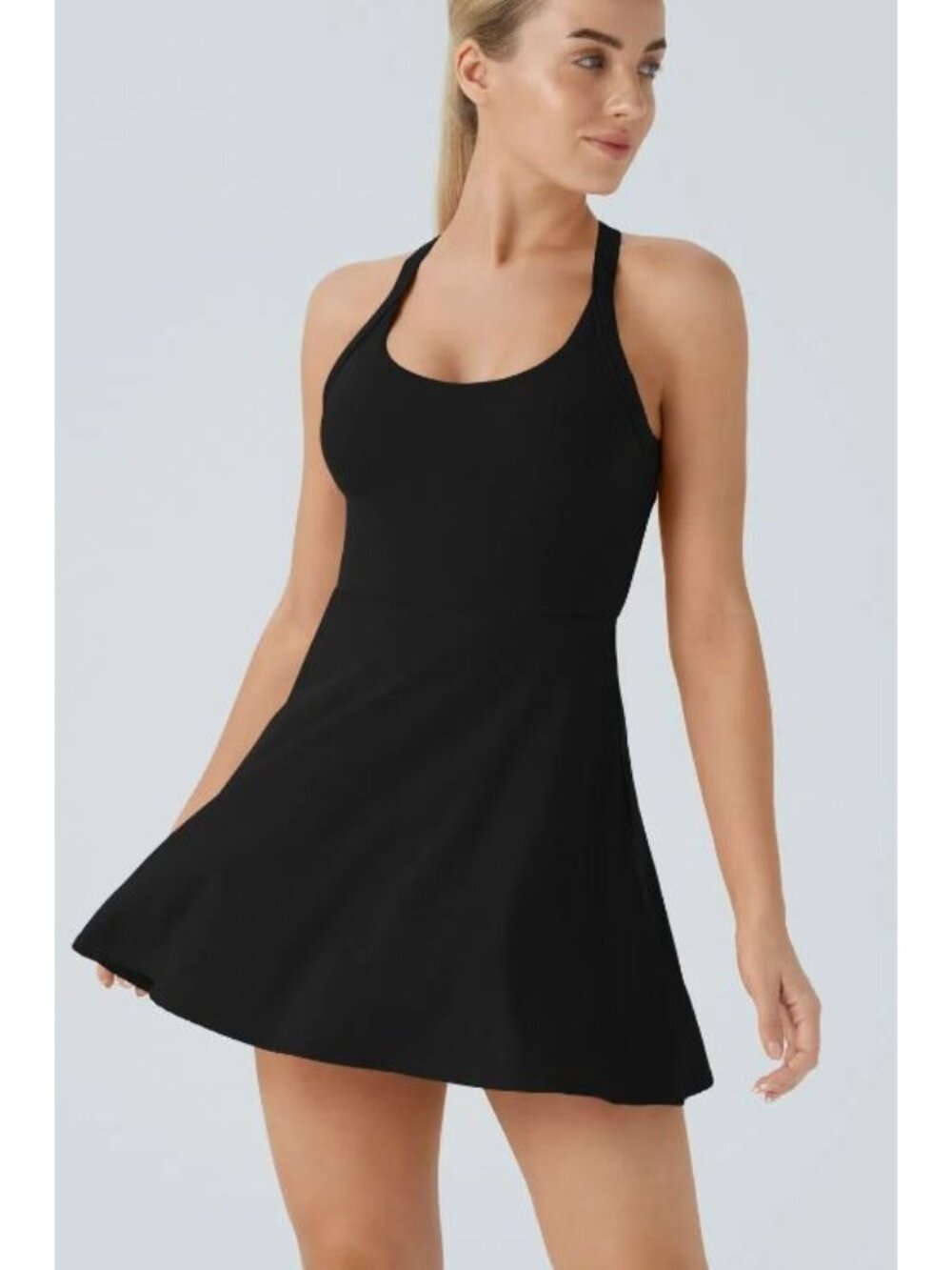 HALARA SoftlyZero Airy Backless Twisted Active Dress in black size S - Picture 2 of 11